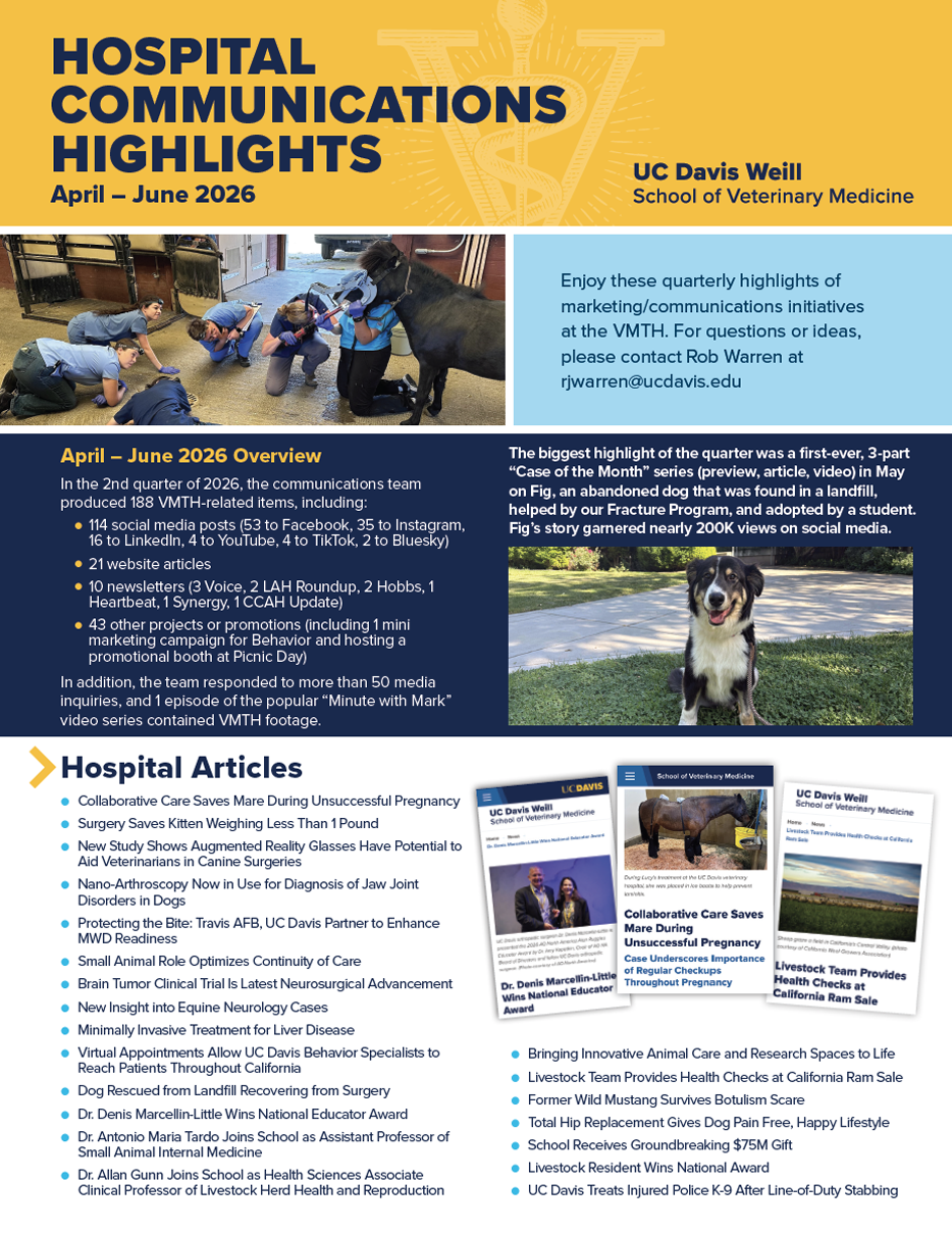 Hospital communications newsletter front page with UC Davis Health logo and staff photos