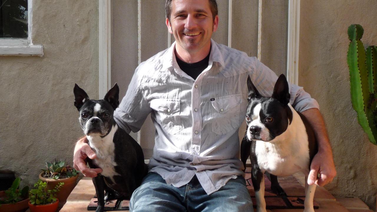 Chuck Nettnins with dogs Ladelle (left) and Floyd (right)
